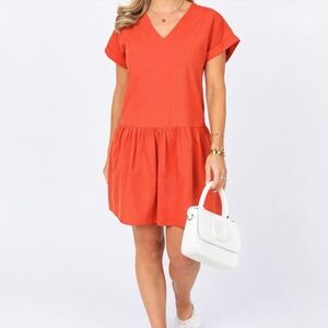 Anthropologie Pinch Cece Drop Waist Dress Oversized Cotton Poplin Orange Size L